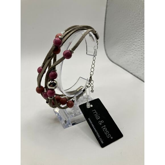 NWT! Mia & Tess Beaded Suede Illusion Mauve 9.5" Bracelet! - Picture 5 of 16